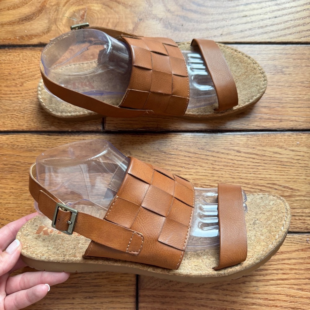 Korks Sandals Womens Brown Woven Leather Slingback Cork Footbed‎ Strappy Sz 11